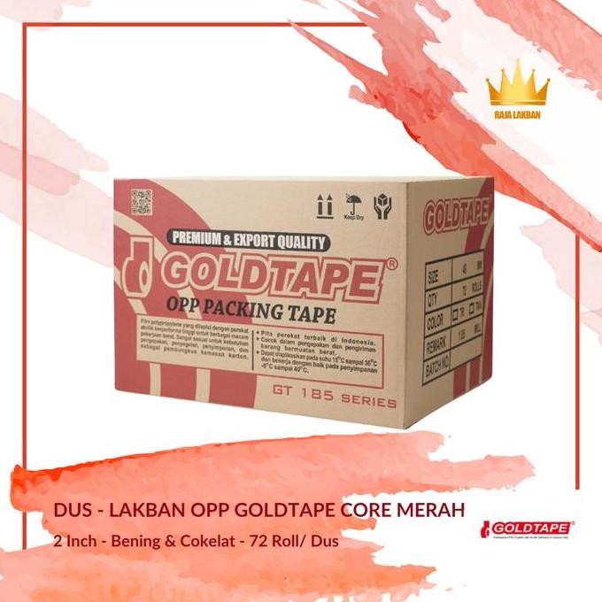 

Lakban Plakban Bening OPP GOLDTAPE Core Merah 2 inch/ 48mm X 90 Yard, Bening/ Cokelat - DUS