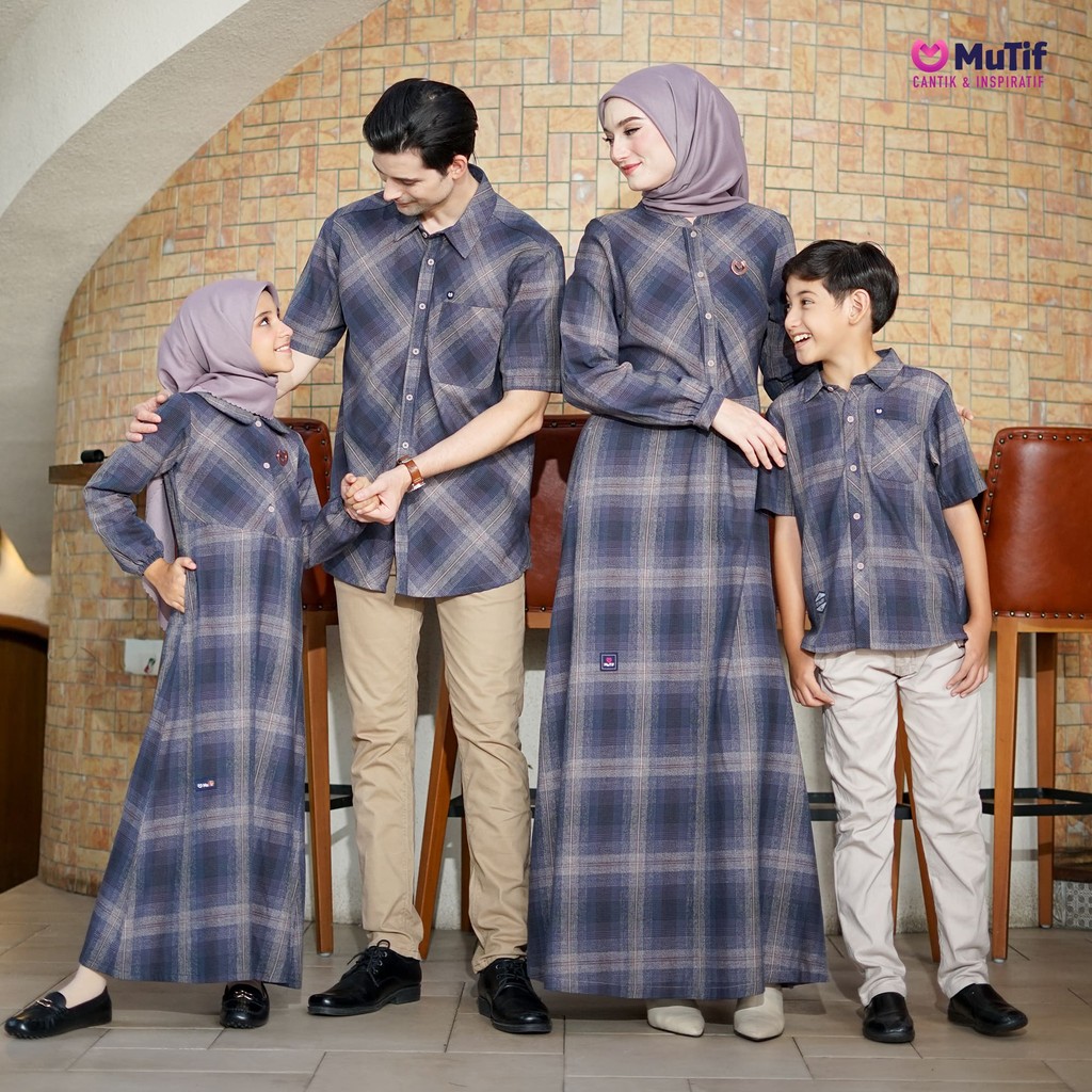 MUTIF Sarimbit Keluarga Alusha Aizand Navy Beige Baju Lebaran Keluarga 2026 Model Terbaru