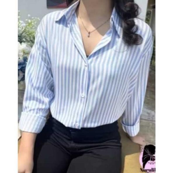 Vf-52 Baju Kemeja Motif Salur Kemeja Wanita Terbaru 2024 Trend Kemeja Wanita Viral Baju Kemeja Salur