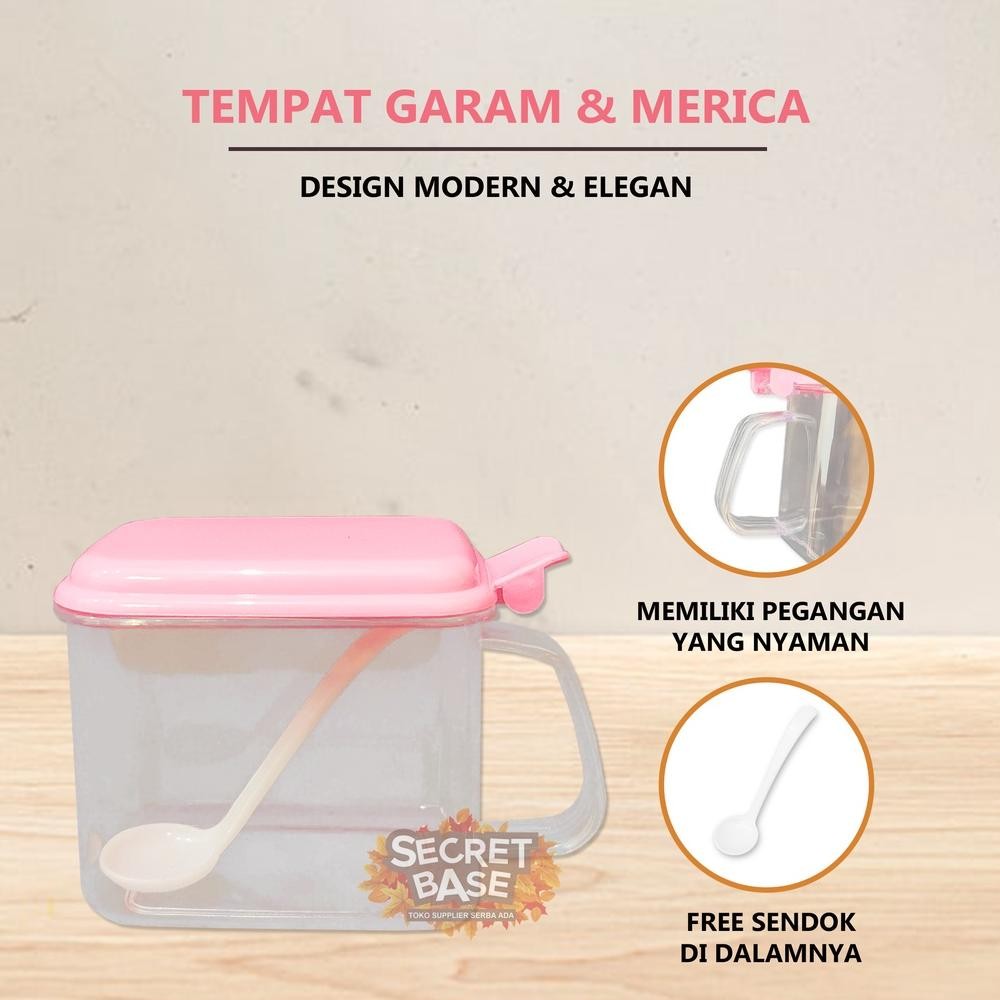 Tempat Bumbu Isi 4 + Sendok Dan Tatakan Golden Sunkist Wadah Bumbu Bubuk Dapur Set Toples Plastik Ga