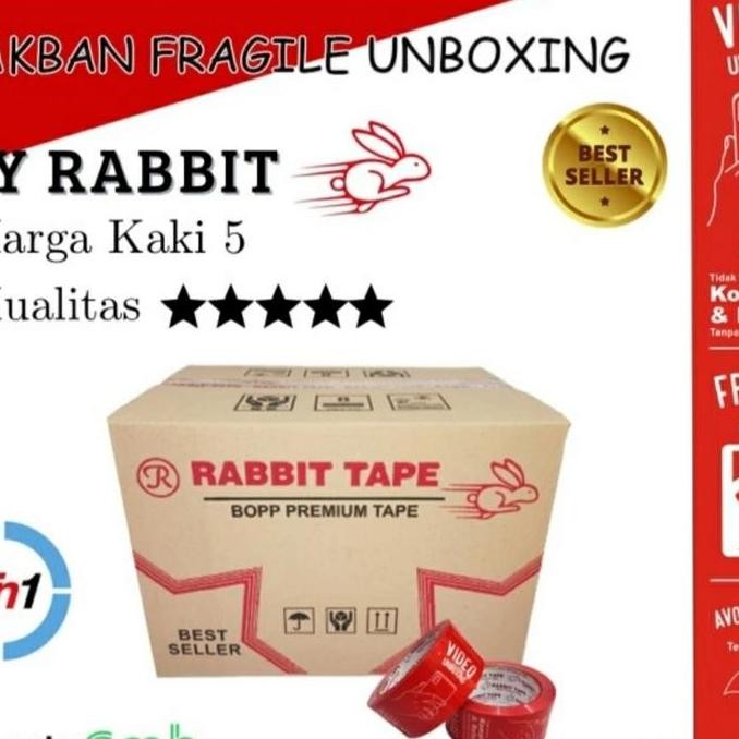 

(Dus) Lakban Fragile Merah Unboxing Rabbit Tape 2 Inch X 100Yard 2" Co
