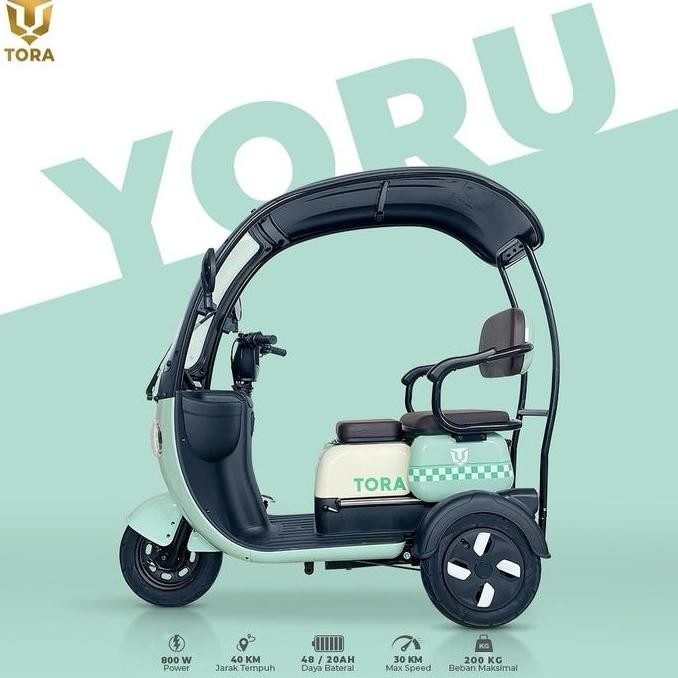 NEW SEPEDA LISTRIK RODA 3 TIGA TUTUP ATAP DEWASA TORA 800 WATT