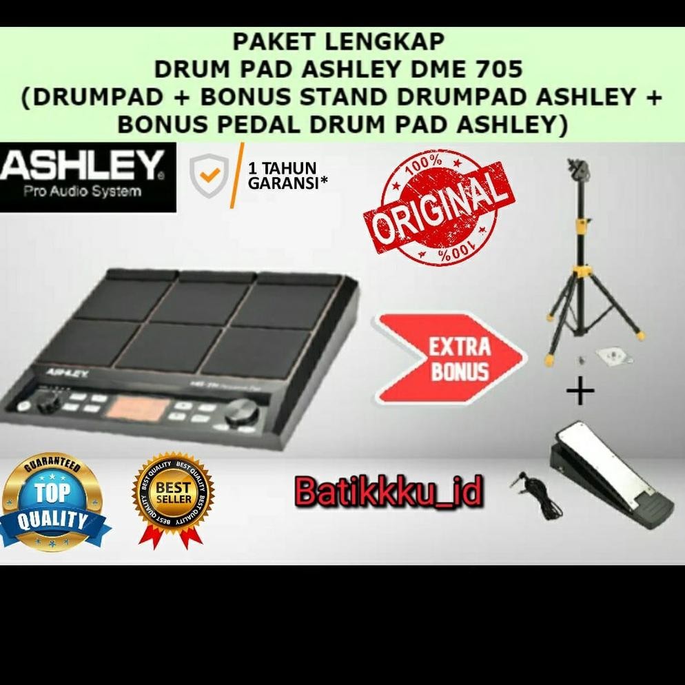 NEW PAKET DRUM PAD ELEKTRIK ASHLEY DME 705 DME705 ORIGINAL BONUS TRIPOD + PEDAL