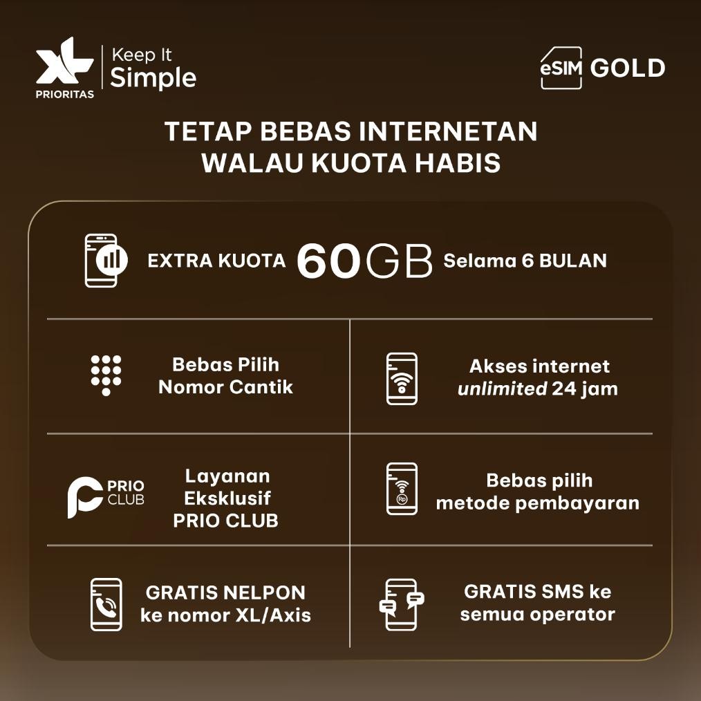 Jz_12 Baru Esim Xl Prioritas Gold Unlimited Fup 70Gb/Bln I-81