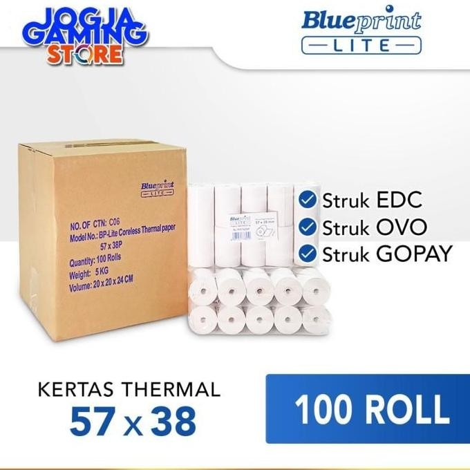 

Kertas Thermal Kasir Blueprint Lite Coreless 57X38 57X40 58X38 - 1 Dus Co
