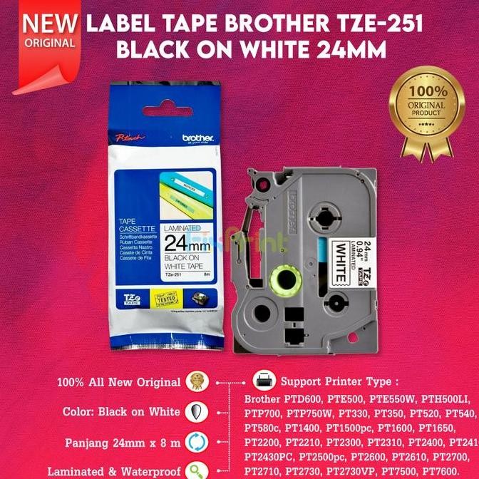 

Label Tape Original Brother Tze 251 Tze-521 24Mm Black On White Casette Lmainated Printer Ptd600 Pte500 Pte550W Pth500Li Ptp700 New Co