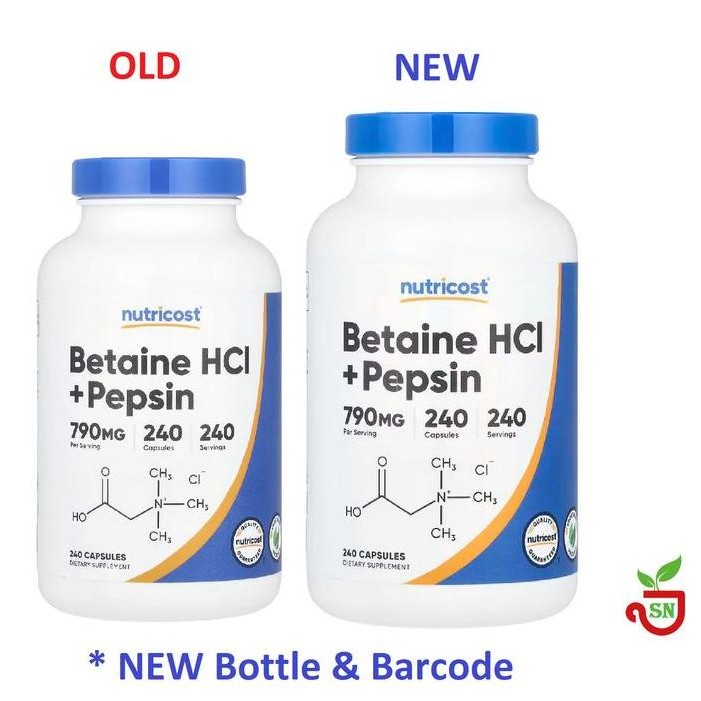 

BEBAS ONGKIR - Nutricost, Betaine HCl + Pepsin, 240 Capsules