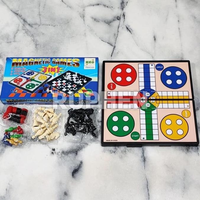Ready Stock  Magnetic Board Game 3 In 1 Ludo Catur Chess Checkers