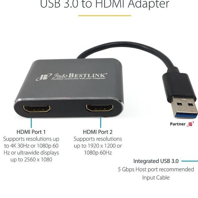 TERMURAH - USB 3.0 to Dual HDMI Adapter / Converter USB 3.0 To HDMI 2 Female