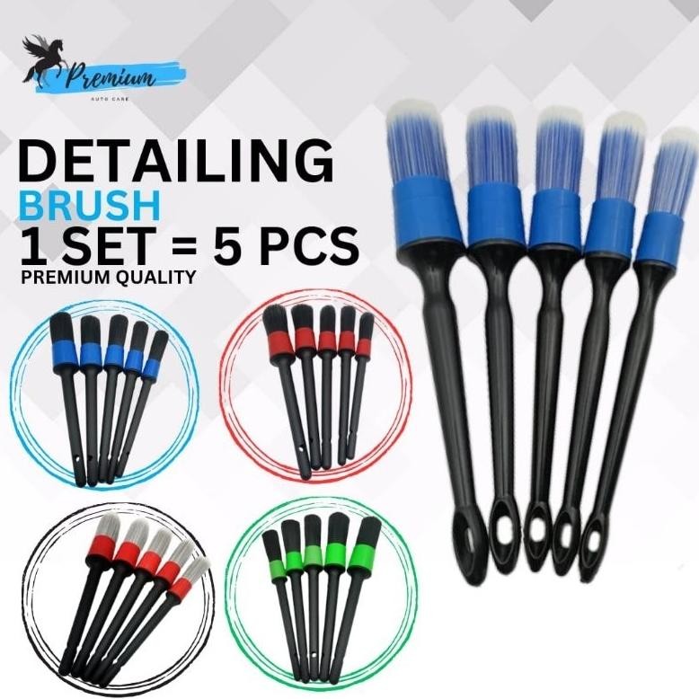 

baru [5 pcs] set kuas detailing mobil motor - premium cleaning brush detailing