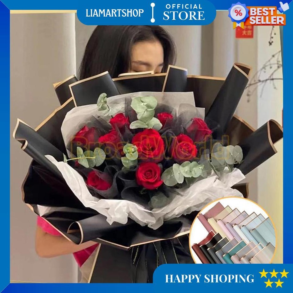 

20 Lembar Kertas Buket Bunga List Gold Line Emas Flower Wrapping Cellophane Paper Florist / Flower Wrapping Pack List Gold Promo Puncak