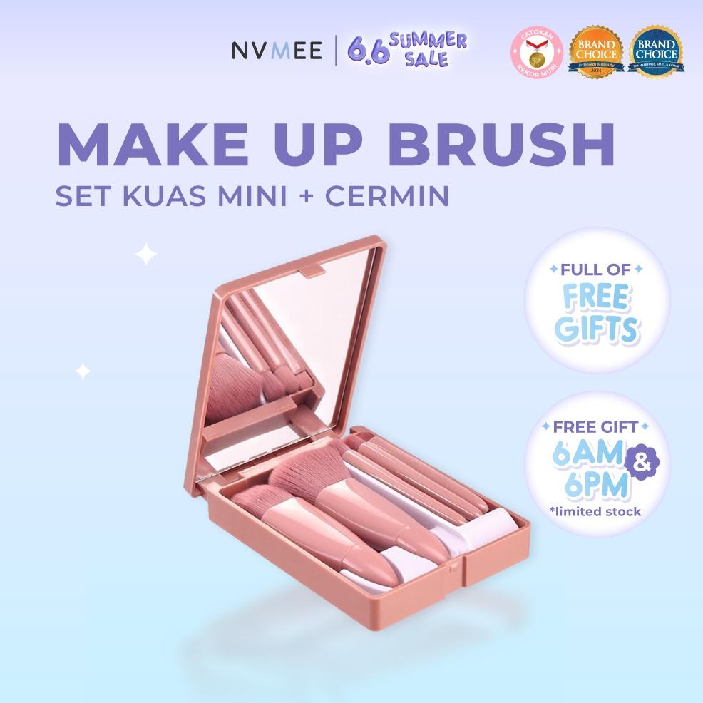 

baru nvmee mini makeup brush kit dengan cermin - kuas rias travel set