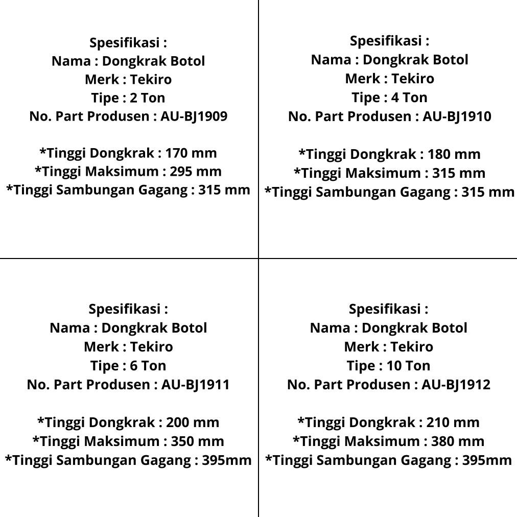 Dongkrak Botol 4 TON Tekiro / Dongkrak Botol 6 Ton / Dongkrak Botol 10 Ton / Dongkrak Botol 2 Ton