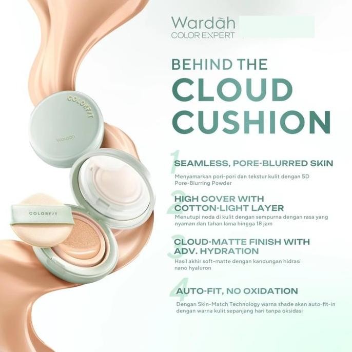 TERBARU - Wardah Colorfit 5D Blur Cloud Cushion Matte Finish Tahan Lama Hingga 18 Jam dengan SPF 50 