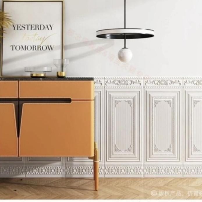 new   paket wallpaper foam 3D peredam panas dan suara pada dinding kayu jati putih