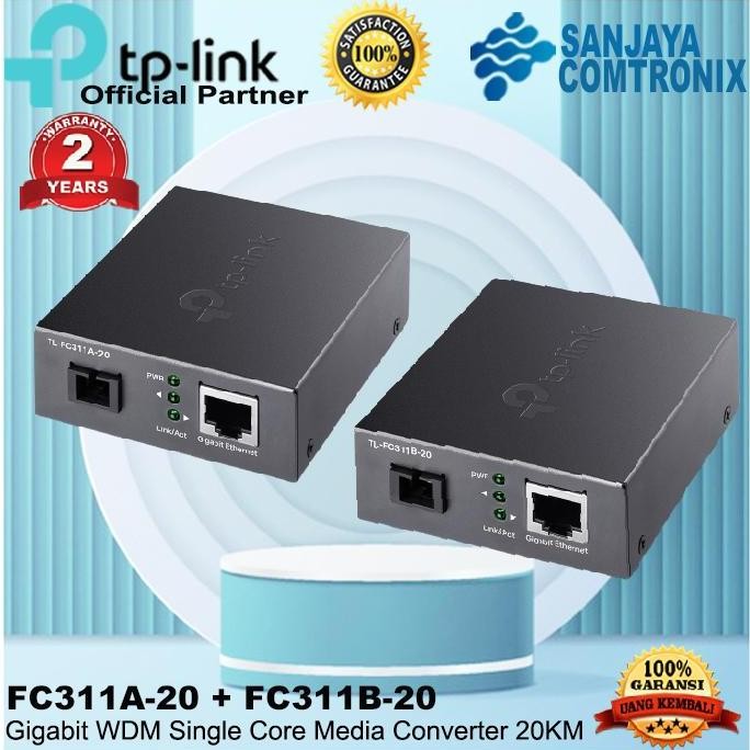 TERMURAH - TP-Link TL-FC311A-20 + FC311B-20 Gigabit WDM Media Converter