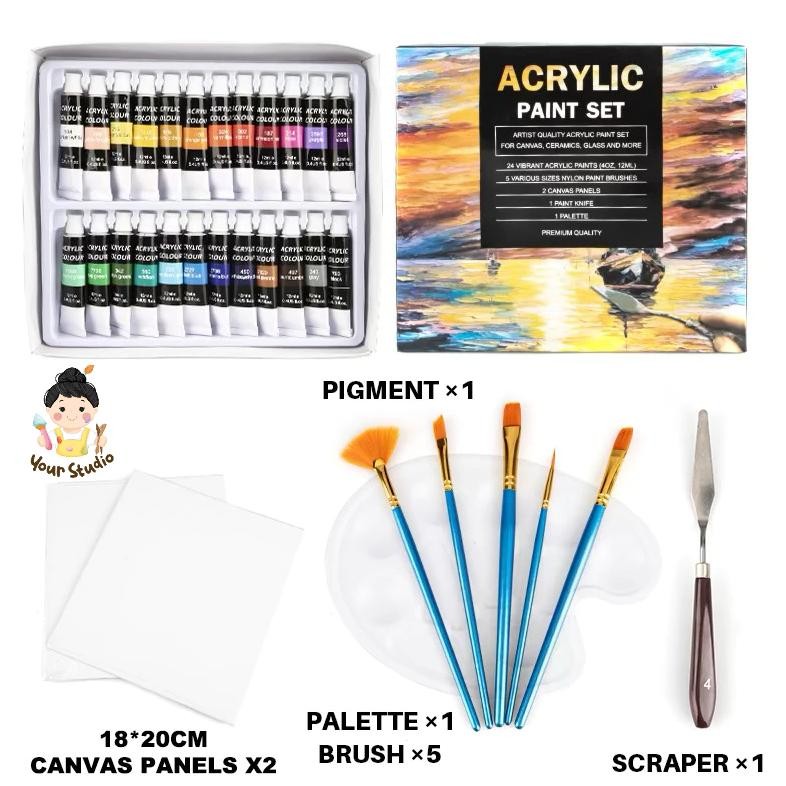 

KIT Cat Akrilik SET 24 Warna (ISI 33 PCS) FREE KANVAS