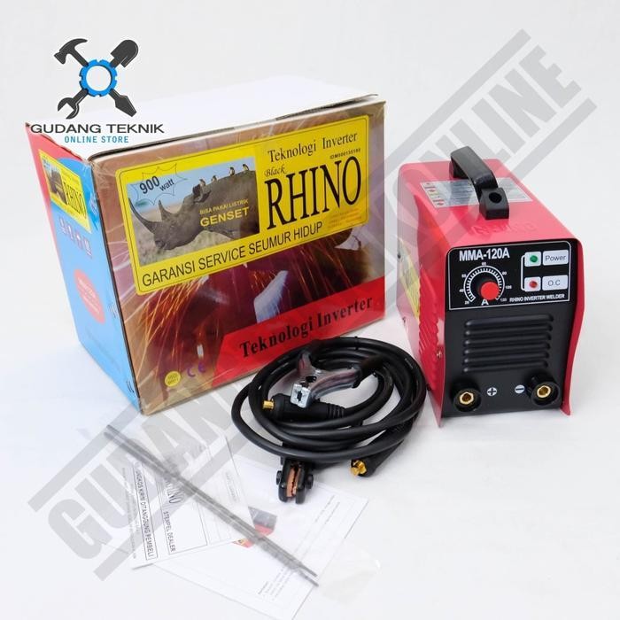 Mesin Las Listrik Rhino 120A / Trafo Las Inverter 900Watt Rhino Merah 120 A / Rhino Mma 120A Merah O