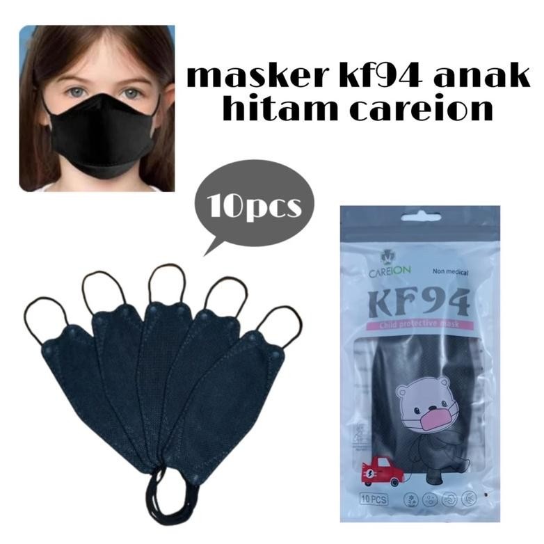 Masker Kf94 Anak Careion Ynb Polos Isi 10Pcs Laris Hitam Putih Y&B Trending