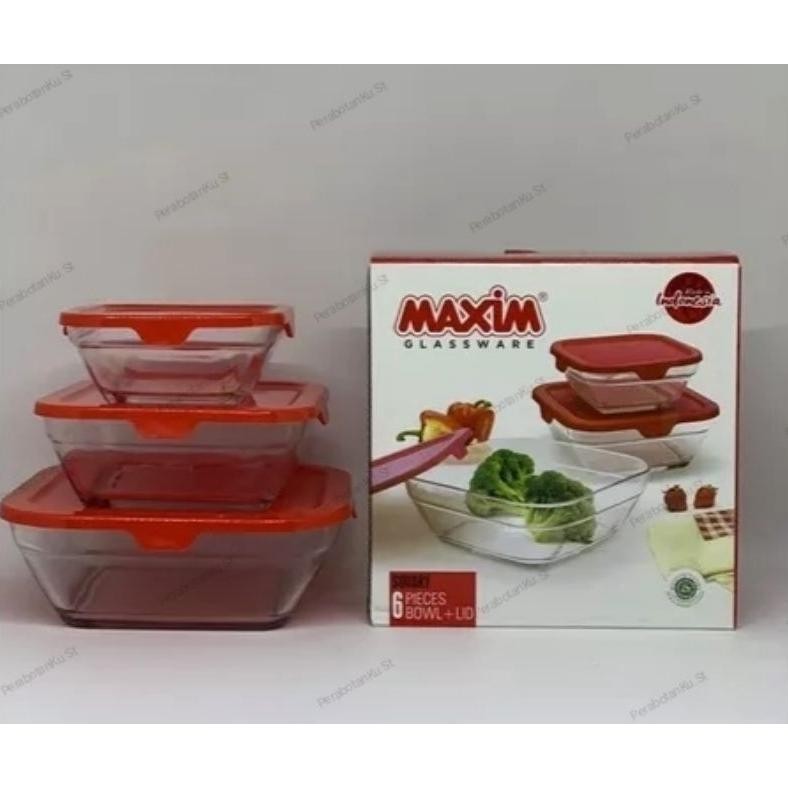 1 Set Mangkok Kaca Tutup Kotak isi 3 Pcs | Mangkok Kaca | Mangkok Sayur | Mangkok Bekal | Mangkok Lu