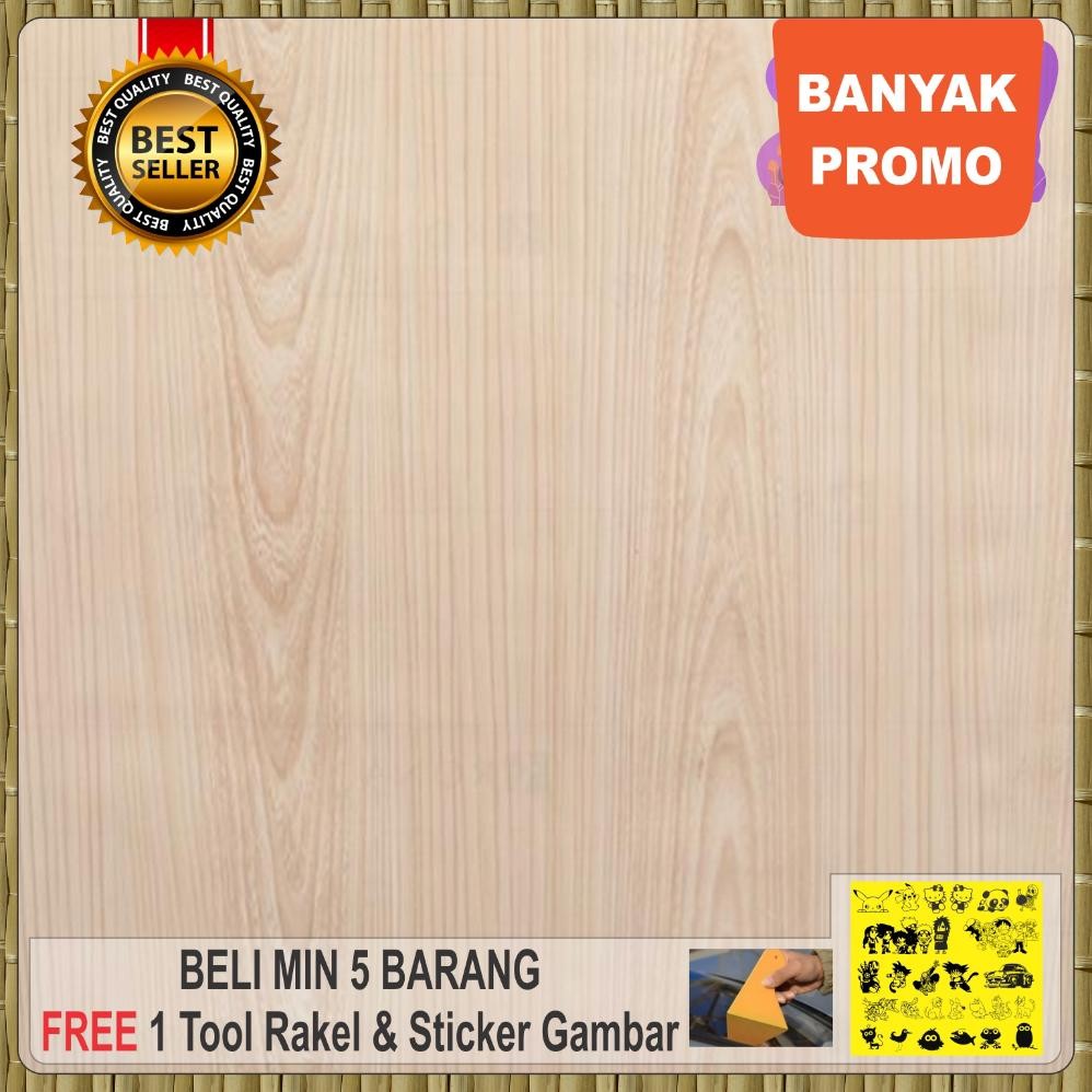 Gh-67 Stiker Motif Serat Kayu Coklat Muda Cream / Krem Marble Tebal Pelapis Lemari Meja Kayu Kaca Ku