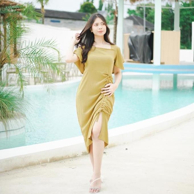Db - Elsa Serut Paha Cringkle Ld 110Cm [ Daster Wanita Kekinian - Bisa Cod ] Simple Elegan Dress Mid