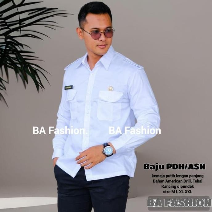 Baju PDH Pria Lengan PANJANG Bahan American Drill / Baju Putih pppk / Seragam putih asn dan pns
