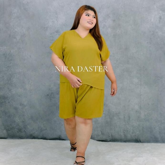 [Nira Daster] Setelan Jumbo Crinkle Airflow Polos Setelan Celana Pendek Wanita Setelan Lengan Pendek