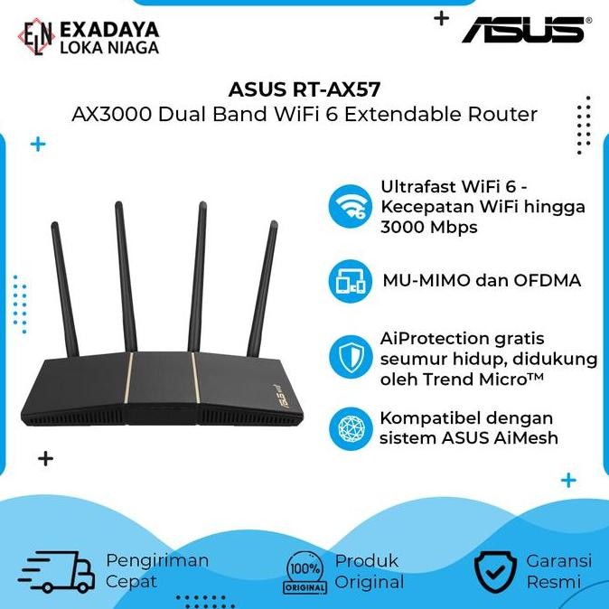 Asus Rt-Ax57 Extendable Router Asus Rt-Ax57 (Ax3000) Dual Band Wifi 6 New Stok