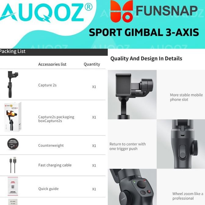 [Expert] AUQOZ x Funsnap Sport Gimbal 3-Axis Stabilizer Kamera HP ActionCam