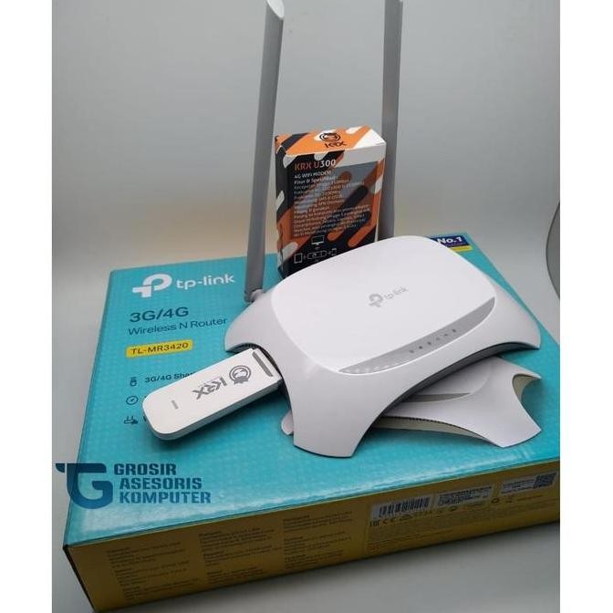 Paket Router Wifi Hotspot Tplink Mr3420 + Modem Krx U300 4G Lte Unlock New Stok