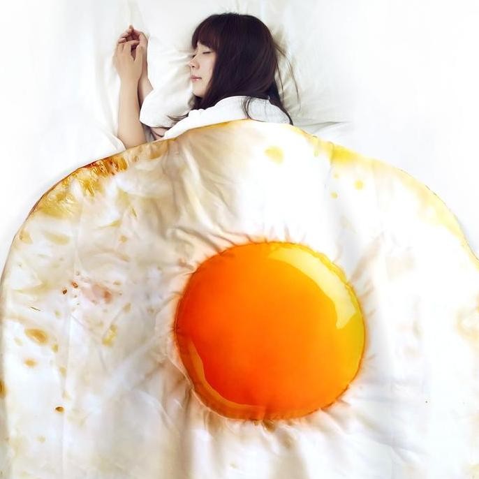 Selimut Dewasa Shrelo Telur Ceplok Telor Mata Sapi Printed Bolak-balik Dua Sisi Kado Kocak Lucu Ulta