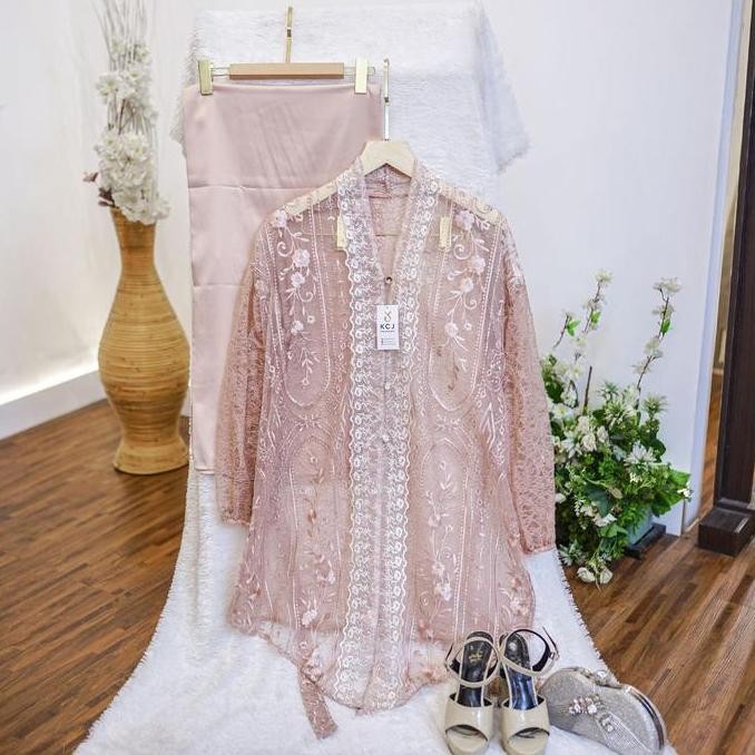 Kcj - Carissaa Outer Tunik Tile Bordir Kombinasi Brukat