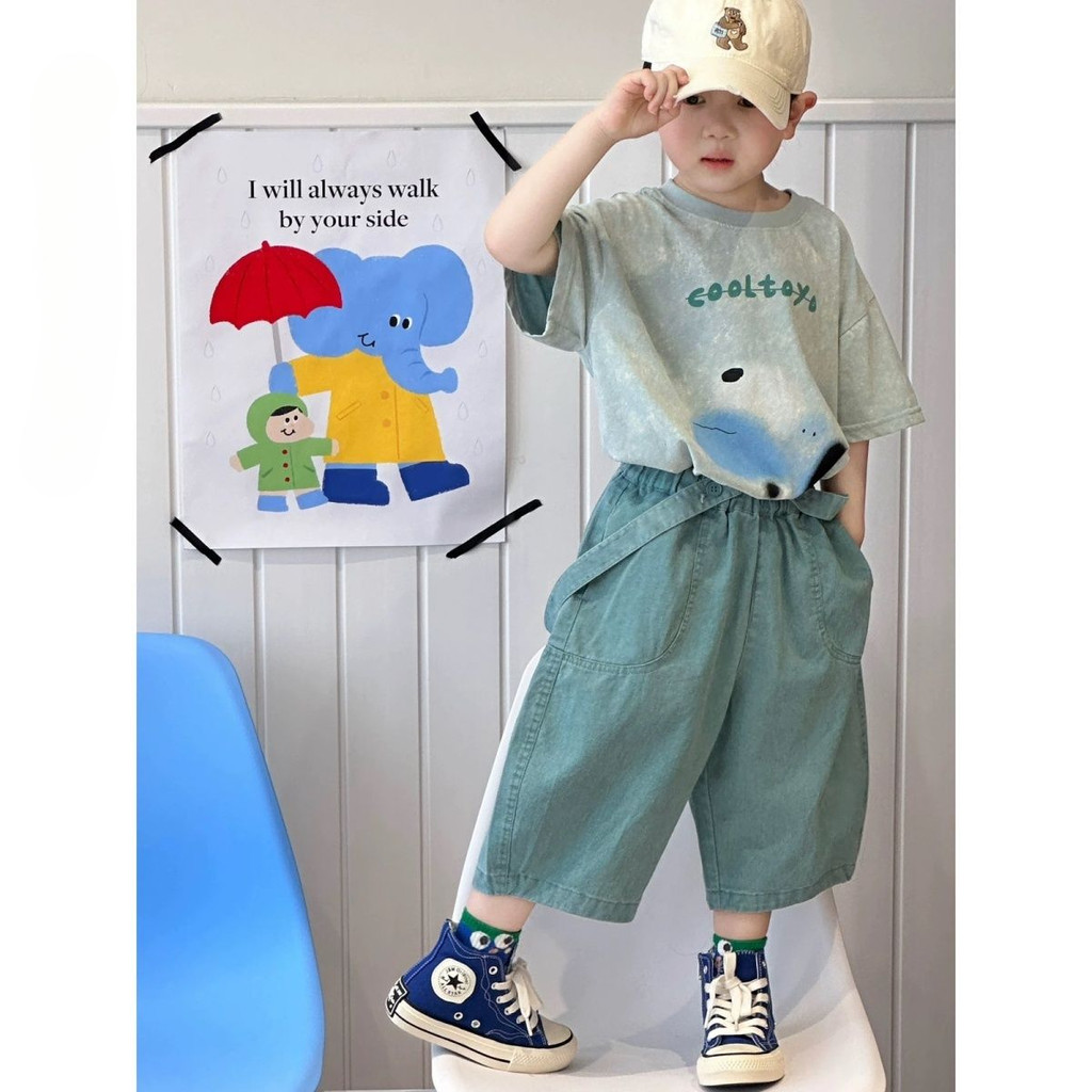 Sky Bubbles Setelan Anak Lengan Pendek Tie-Dye Motif Abstrak T-Shirt Warna-Warni Setelan Dua Potong 