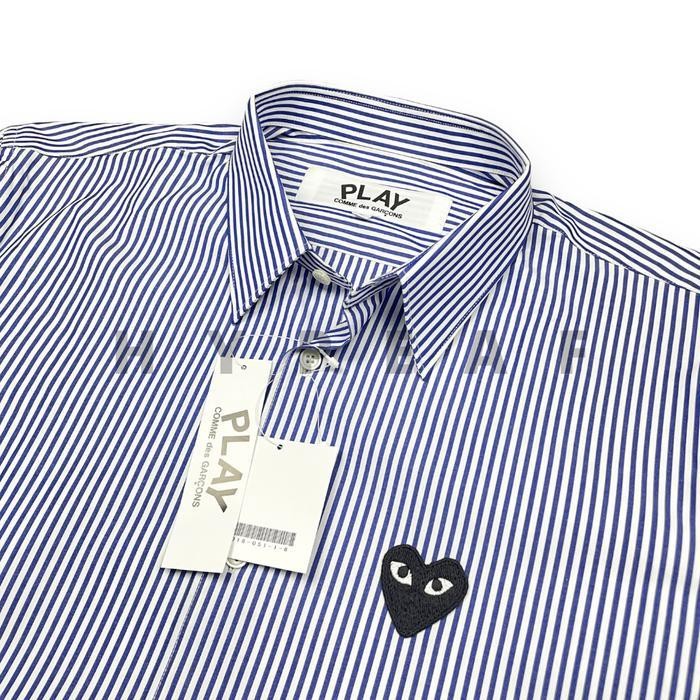 Kemeja Lengan Panjang Cdg Comme Des Garcons Play Play Black Emblem Striped Long Sleeve Button Up Shi