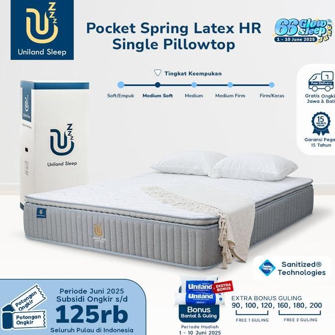 Kasur Pocket Spring Bed Latex HR Single Pillowtop 30cm Uniland Sleep