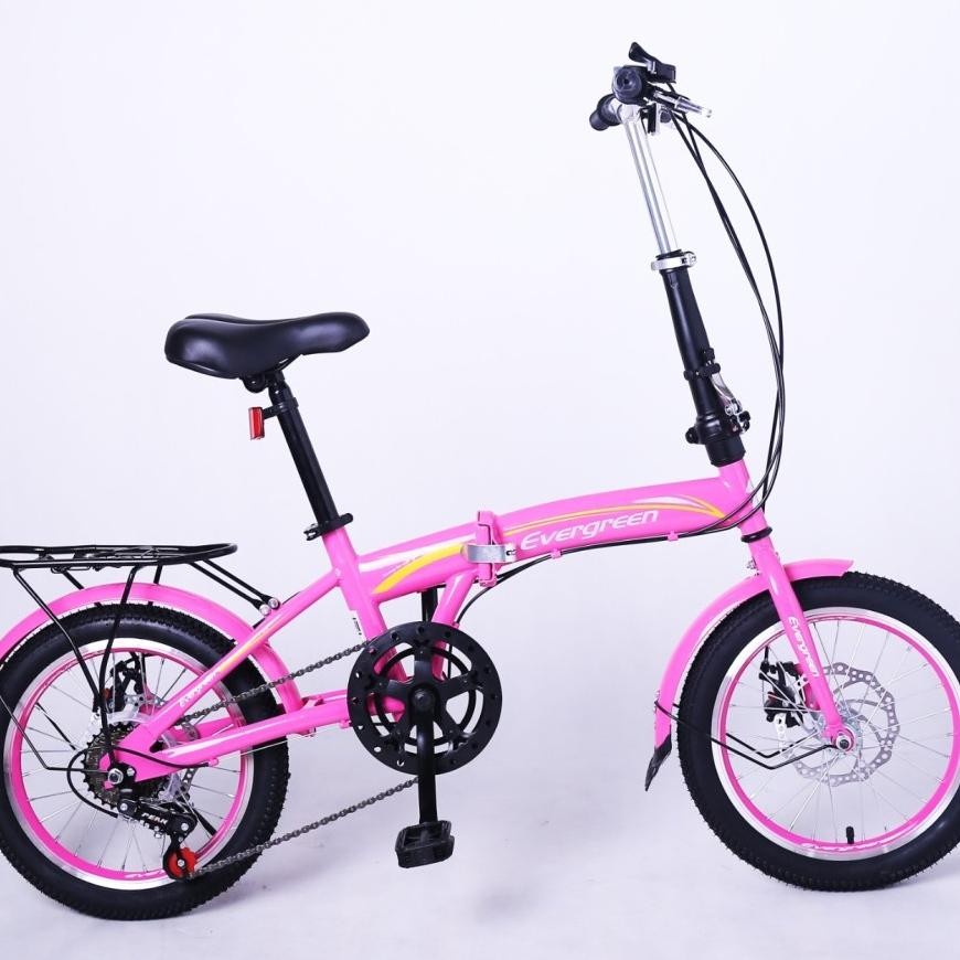 Sepeda lipat anak 16 inc merek evergreen rem cakram discbrake 7speed