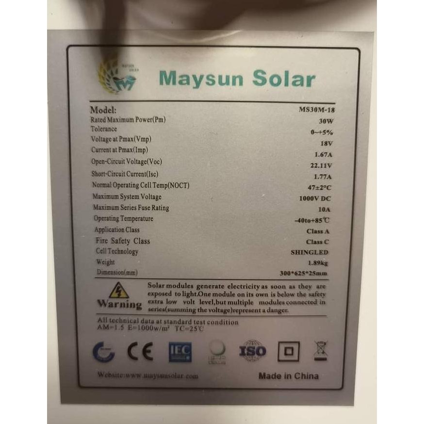 Solar Panel 30wp Mono Crystalline Shingled HD Maysun