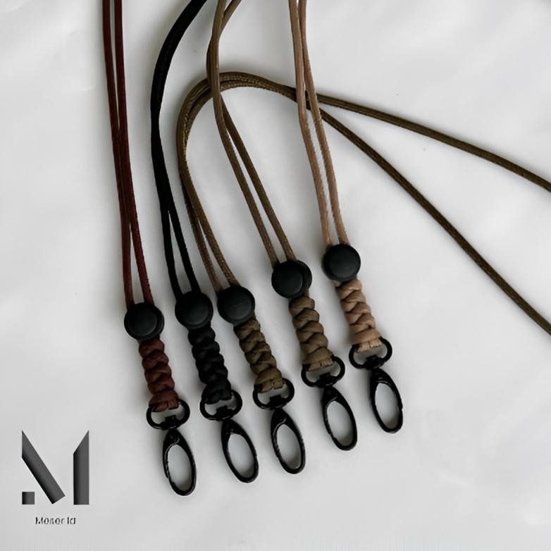 

JH8 Lanyard ID Card Tali Paracord 4mm Nametag Holder Leather PU Kulit Sintetis 2 Sisi Slot