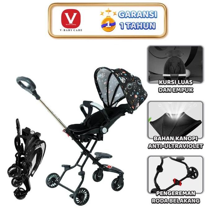 VBABY CARE KERETA DORONG DATAR BERBARING DUA ARAH, DAPAT DILIPAT, STROLLER TAMPILAN TINGGI, VBABY-32