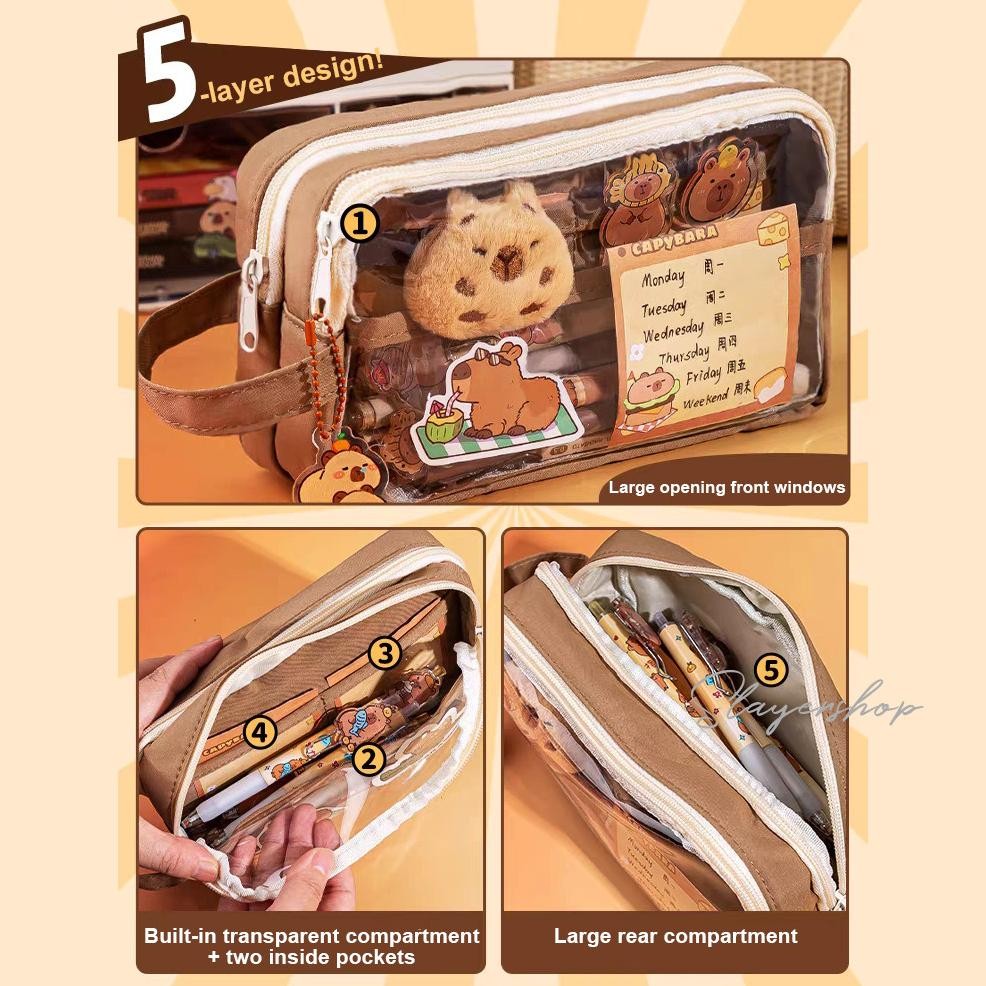 

JH8 Capybara Tempat alat tulis kotak pensil aesthetic Tas PenaTempat Pencil Tas Pensil kapasitas besar