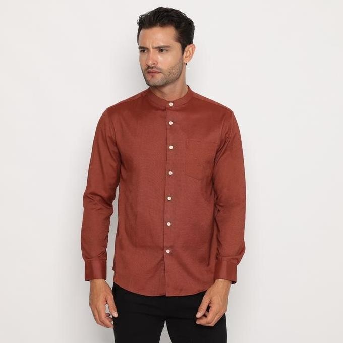 Platini Kemeja Pria Koko Shanghai Lengan Panjang Katun Oxford Merah Bata 22030