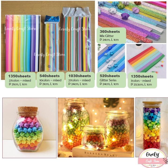 

JH8 LovelyCraftStore | DIY 540/1030/1350 sheets Star Origami Paper Rainbow Kertas Origami Bintang lebar 1cm, Star Origami Paper, Quilling Paper, Kertas Bintang Star Bottle Botol Bintang