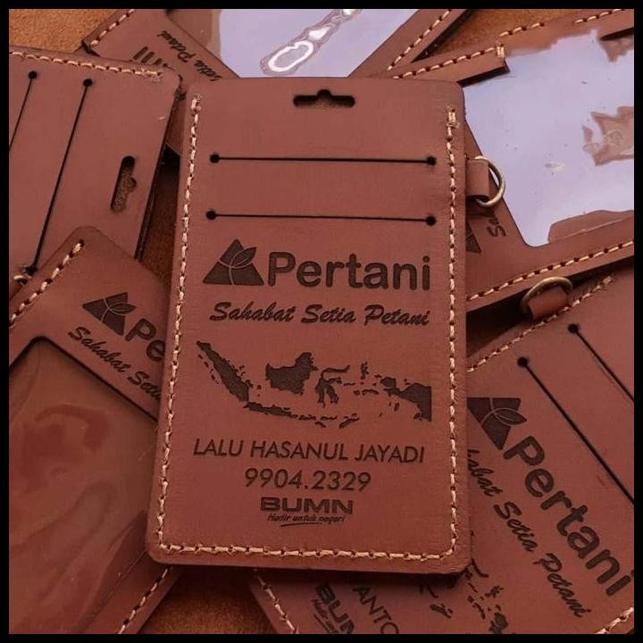 

Terlaris Id Card Kulit Sapi Asli Name Tag Holder Gantungan Lanyard Custom Nama Dan Logo Good Quality