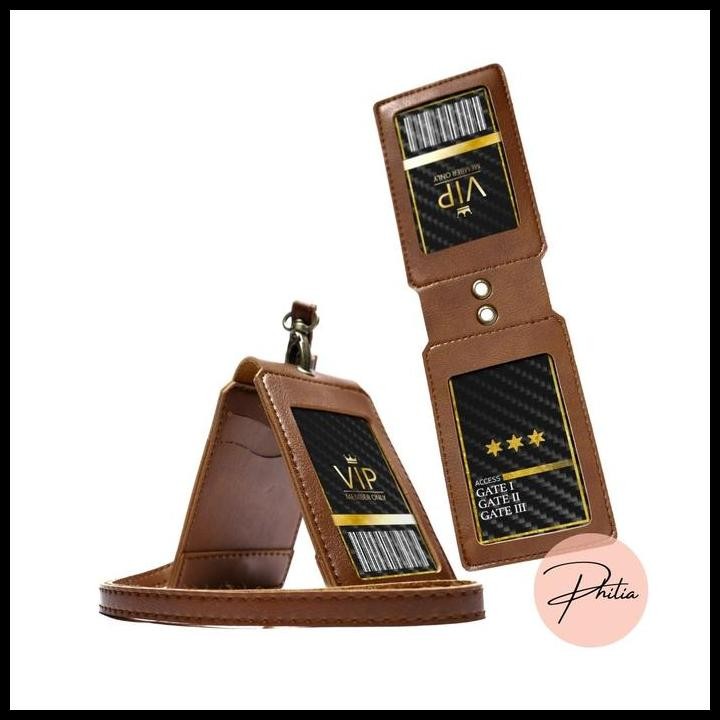 

Terlaris Name Tag Dua Sisi Magnet Id Card Holder Lanyard 2 Sisi Kulit Good Quality