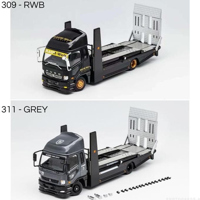 GCD 1/64 Mitsubishi Fuso Double Decker Transport Truck RWB Livery Grey Diecast
