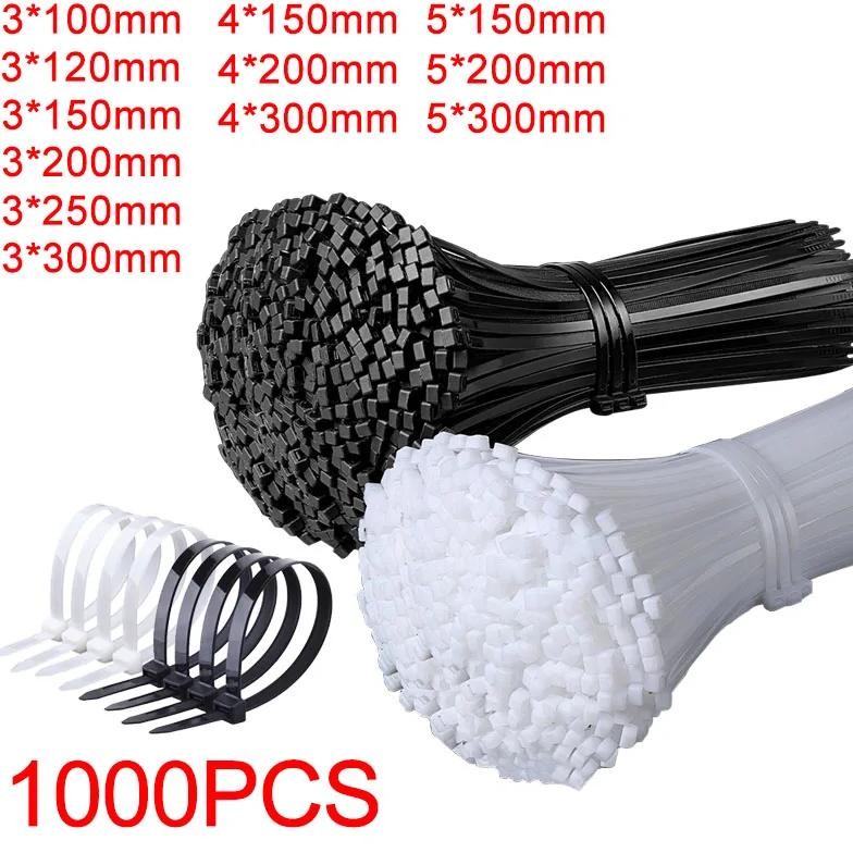 

1000Pcs Self-Locking White Black Plastic Nylon Zip Ties Fastening Ring Nylon Cable Tie Clamp Strap With Lock Loop Wire Wrap