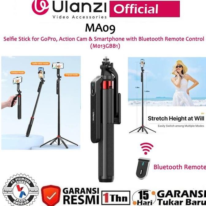 Ulanzi Ma09  Selfie Stick With Remote For Action Cam & Smartphone Co