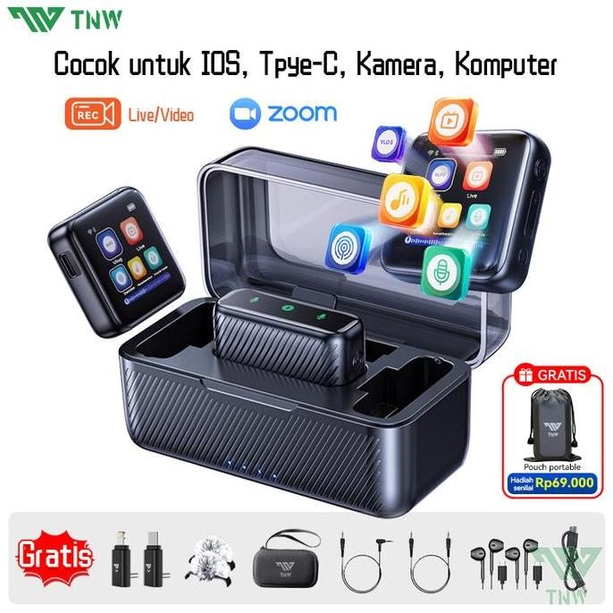 Tnw N15 Wireless Microphone Clip On Mic Hp Dan Kamera Lavalier Mikrofon Untuk Live Vlog Tiktok Youtu
