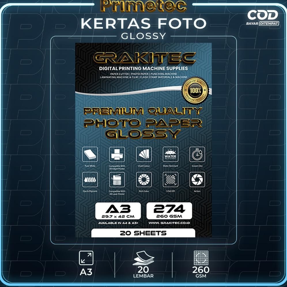 

JH8 Kertas Foto Glossy A3 & A3 PLUS - Grakitec Premium Photo Glossy Paper A3 260, 230, 200,